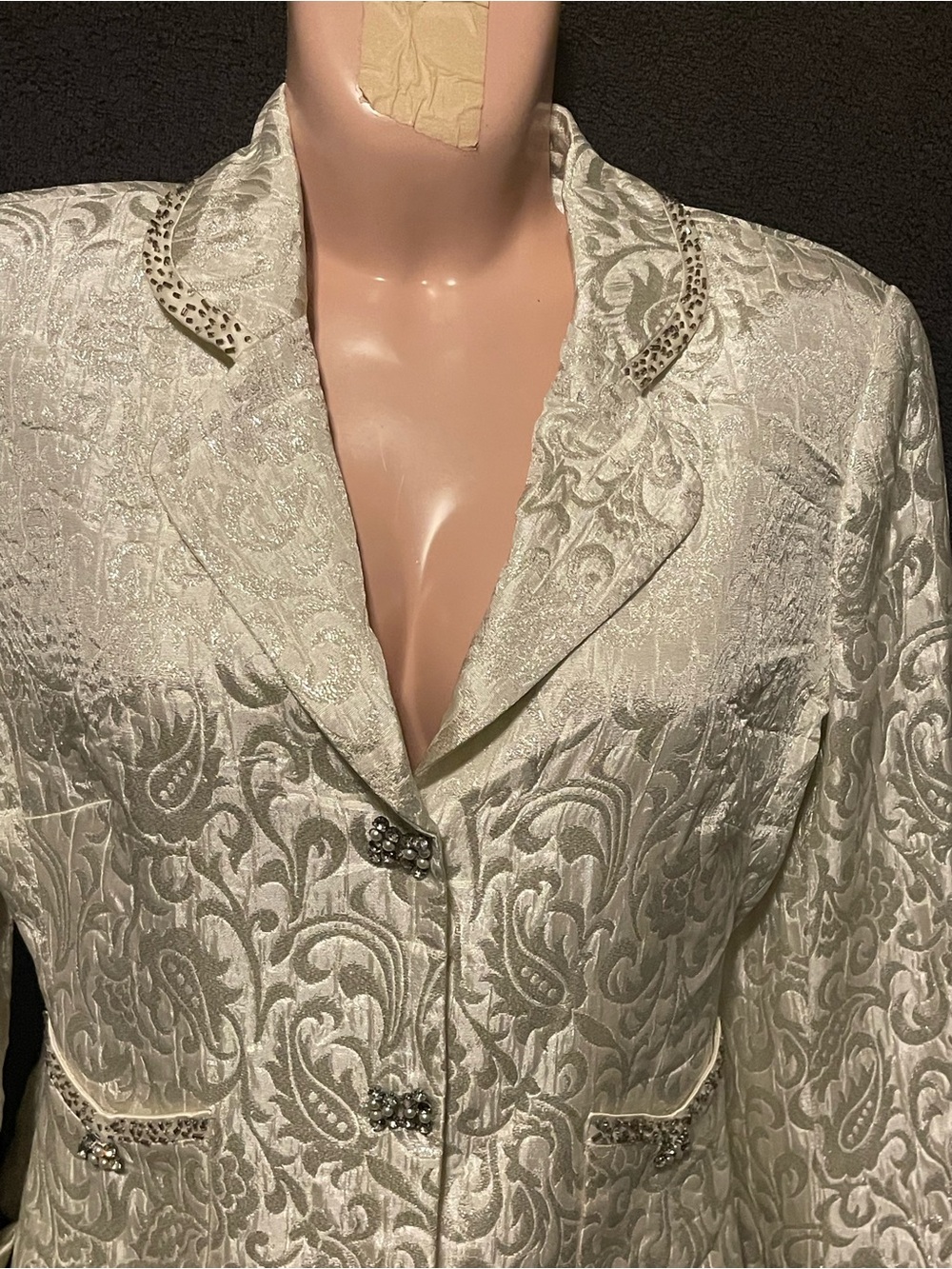 Sandra Darren Ivory Brocade Blazer with Rhinestone Accents